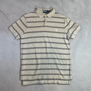 Polo Ralph Lauren Mens Size Large Custom Fit Striped Polo Shirt Gray Cotton